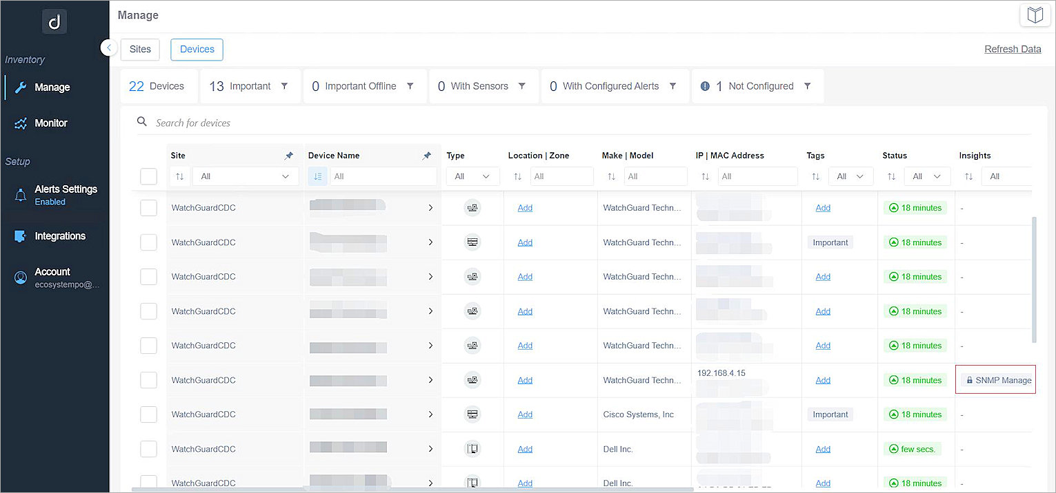 Screen shot of the domotz Device page